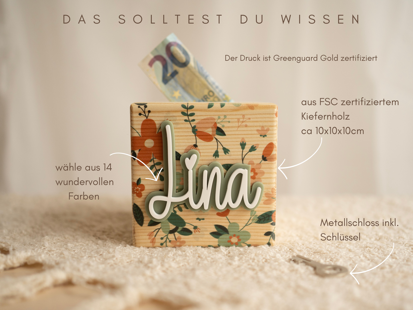Bunte Spardose für Kinder mit Personalisierung