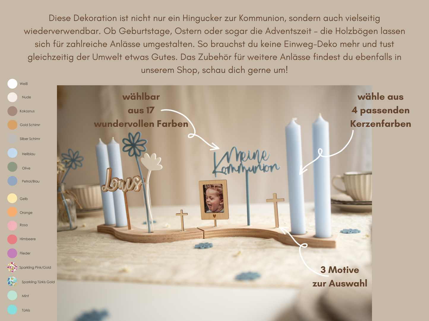 Personalisierte Tischdeko zur Kommunion