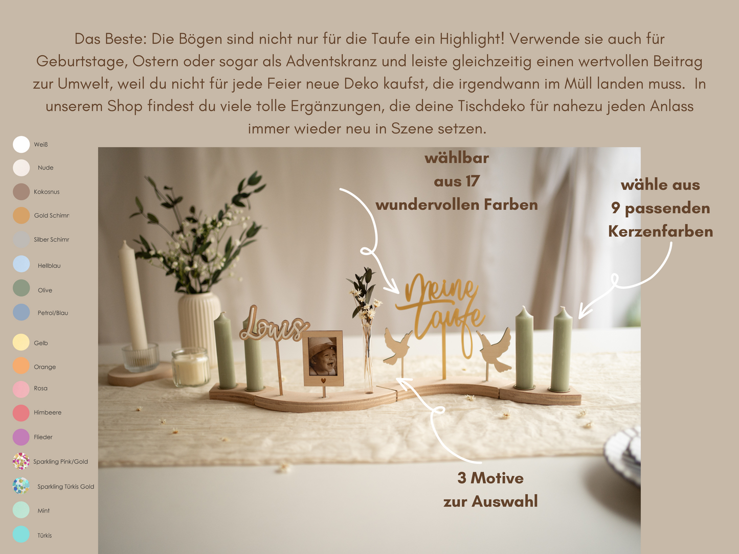 Personalisierte Tischdeko zur Taufe