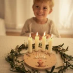 Personalisierter Adventskranz für Kinder – runder Buchenholzteller mit Namen und Motiv