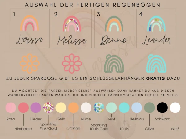 Personalisierte Spardose aus Holz mit Namen und Acryl-Regenbogen – Bild 9