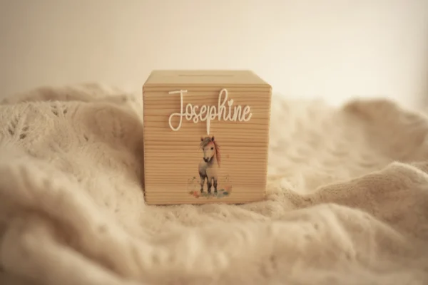 Personalisierte Spardose aus Holz mit Motiv – Bild 7
