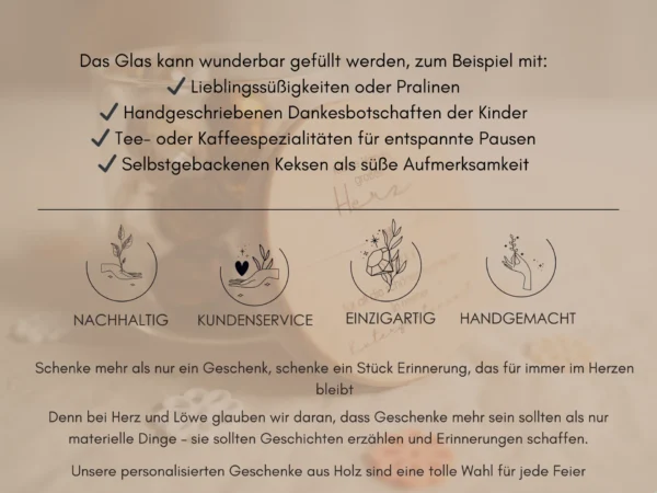 Personalisiertes Vorratsglas mit Buchenholzdeckel – Bild 5