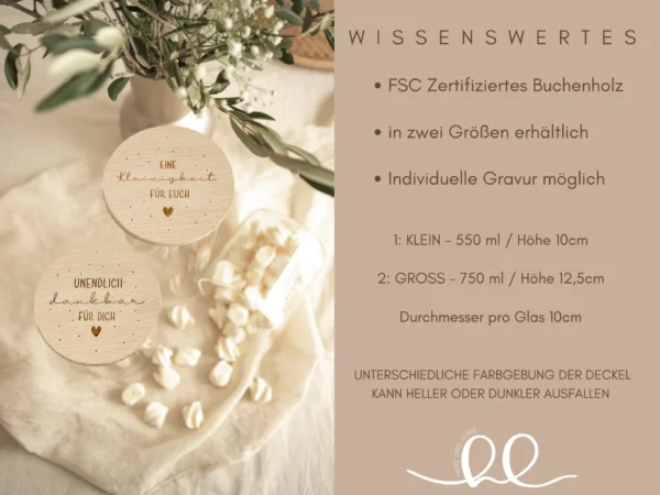 Personalisiertes Vorratsglas mit Buchenholzdeckel – Bild 9