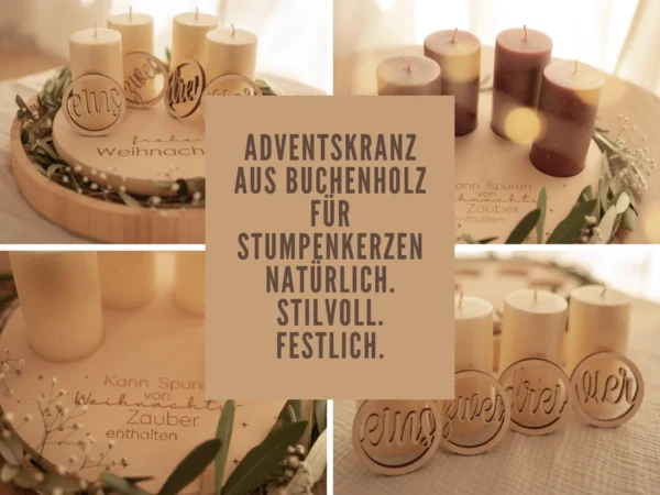 Stimmungsvoller Adventskranz aus Buchenholz – Bild 4