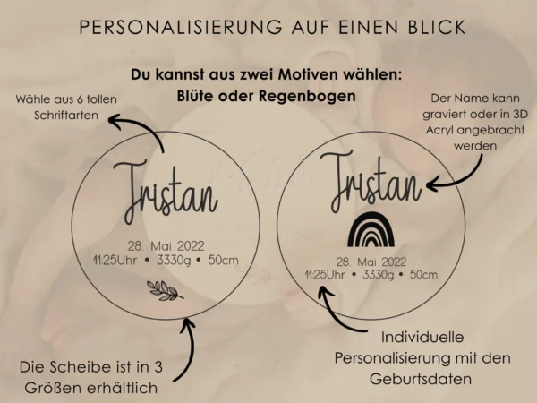 Personalisierte Geburtsscheibe aus Holz – Bild 9