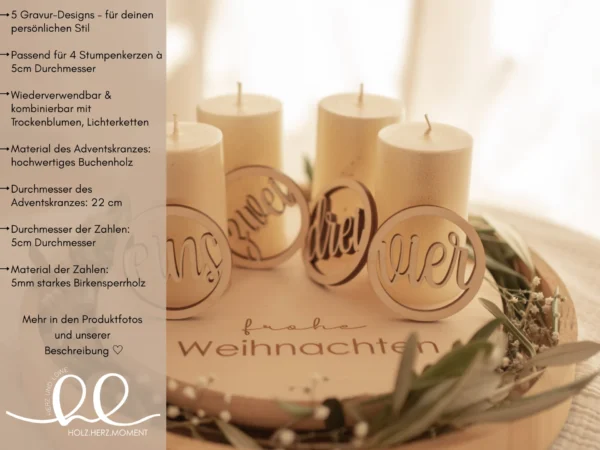 Stimmungsvoller Adventskranz aus Buchenholz – Bild 4